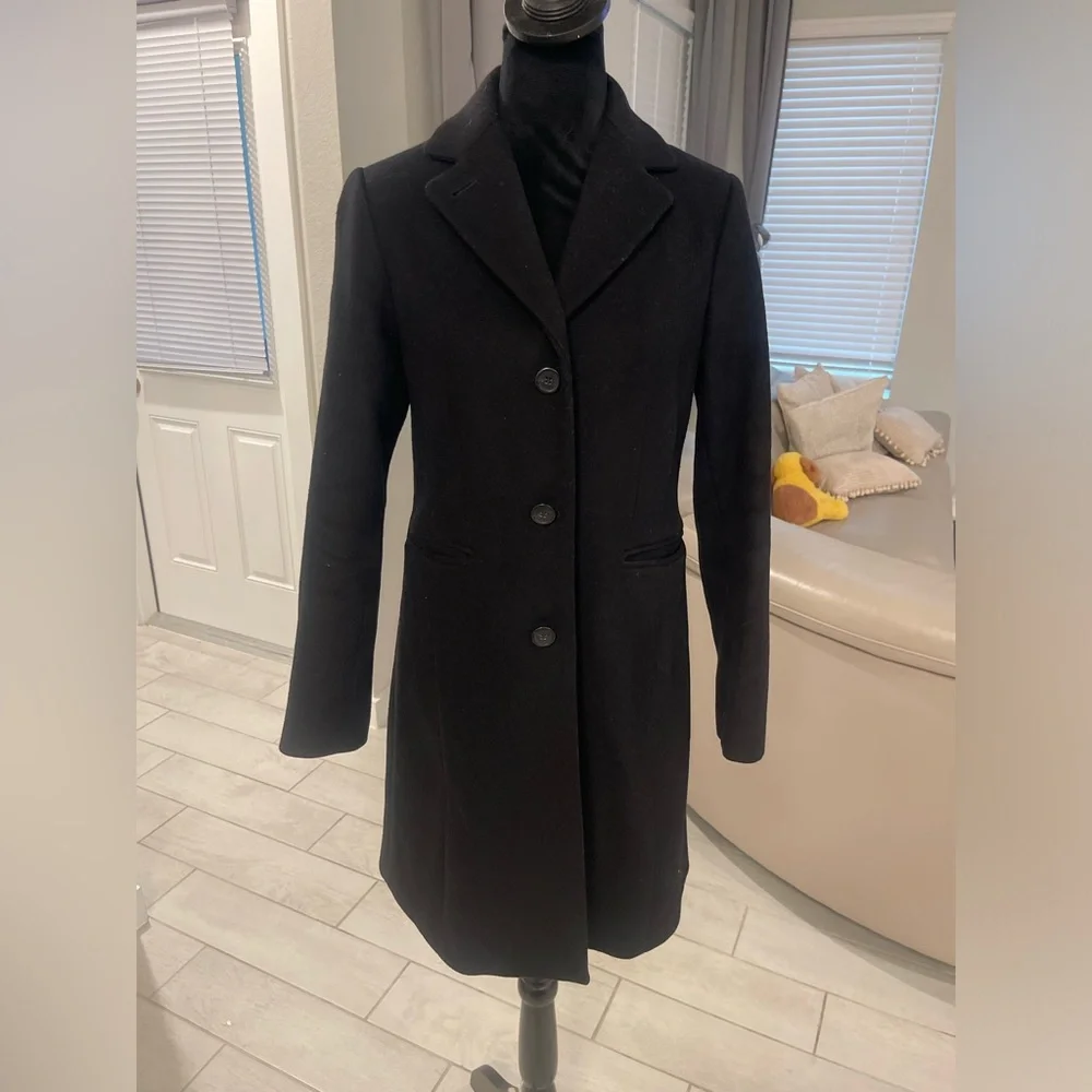 J. Crew Black Wool Cashmere Blend Long Dress Coat Size US 2